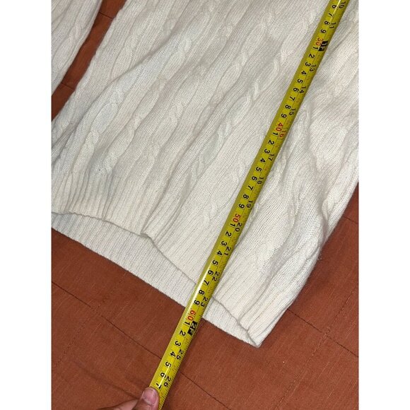 J.Crew Ivory Cable Knit Cashmere Merino Wool Angora V-Neck Sweater Small WOMENS - Picture 7 of 7